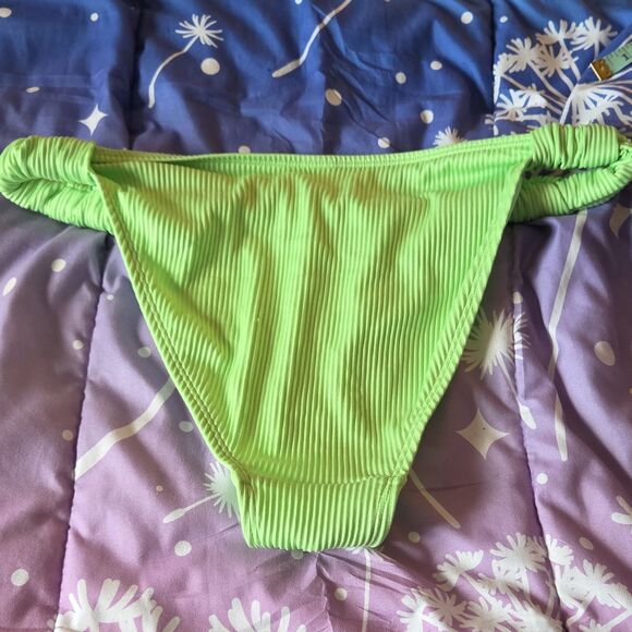 NWT Ivory Rose Ruched Neon Green Bikini Bottom Women's Size 14 Solid Swim - Picture 3 of 3